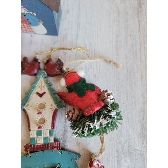 Red cardinal bird birdhouse variety set ornament Xmas - Picture 8 of 14